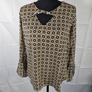 NWOT Cato Womens Large Long Sleeve Cut Out Blouse Top Shirt Rayon Boho Large